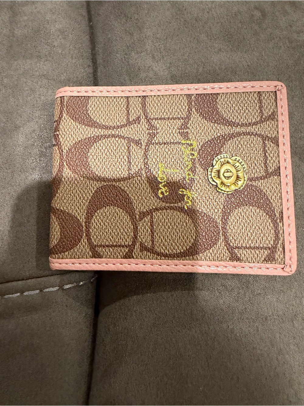 Kohl's Coach Signature Canvas Card Wallet in Brown with Pink Trim